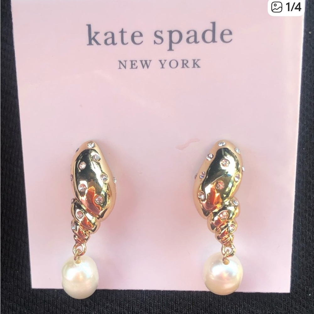 Kate Spade Gold Earrings with Pearl Accents - Picture 4 of 4